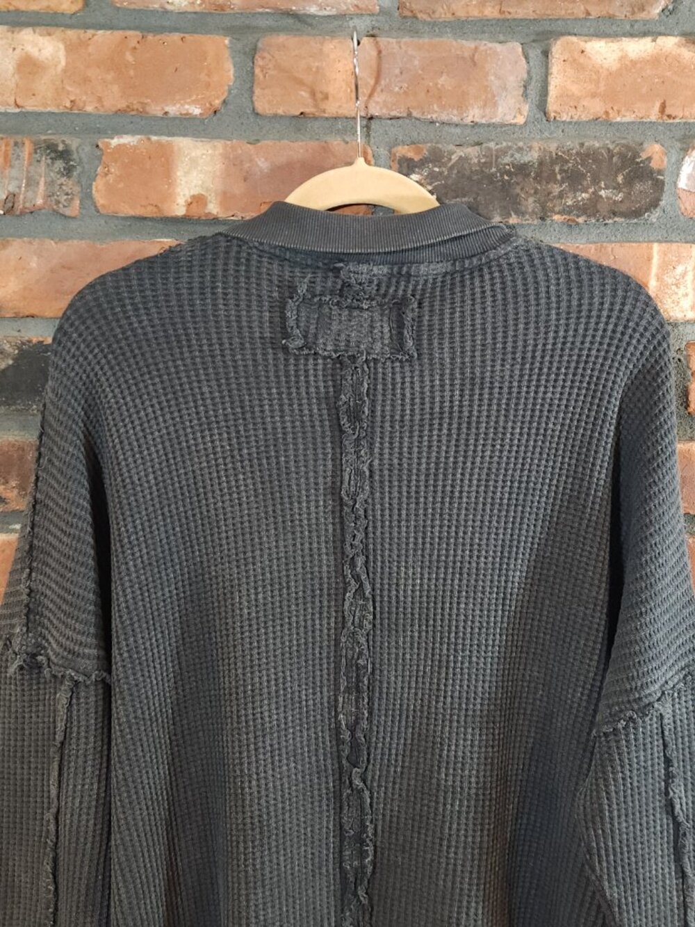 We the Free by Free People Oversized Waffle Knit Travis Polo in Gray Women's M - Picture 7 of 8
